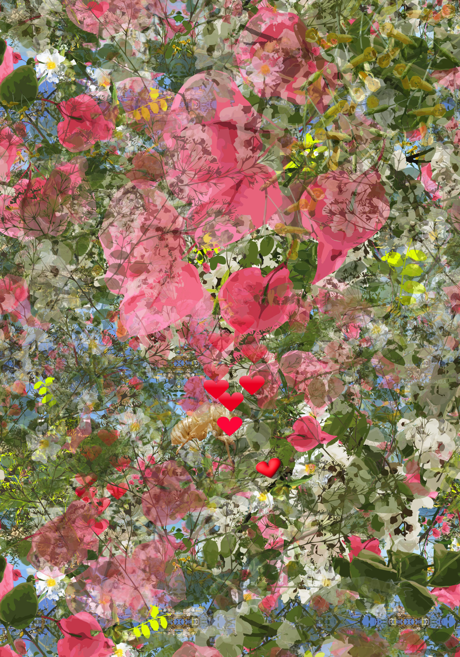 Poster Plage de Ficaghjola rose +++ poster 70:100cm ©valtin marina designbook Montpellier south of France pattern designer graphic designer painter